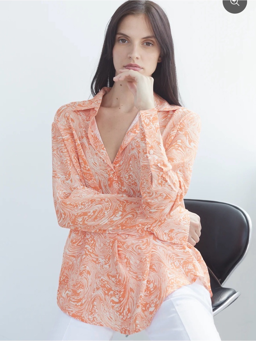 Catherine Gee Daria French Cuff Silk Blouse Orange Sorbet Swirl
